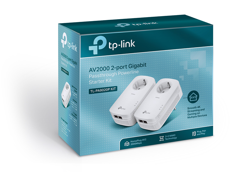 TP-LINK AV2000 2-Port Gigabit Passthrough Powerline Starter Kit (2 stuks) TL-PA9020P KIT