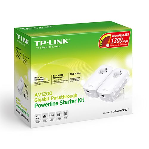 TP-LINK TL-PA8010P KIT AV1200 Gigabit Passthrough Powerline Starter Kit (2 items)