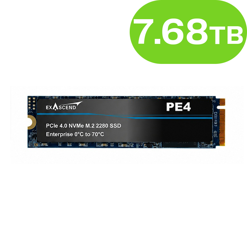 7680GB Exascend PE4 NAND Flash SSD Enterprise NVMe PCIe Gen4x4 M.2 2280 3D TLC