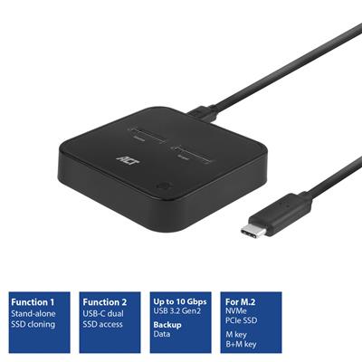 ACT M.2 NVMe/PCIe dual SSD docking clone station, USB-C 3.2 Gen2 AC1502