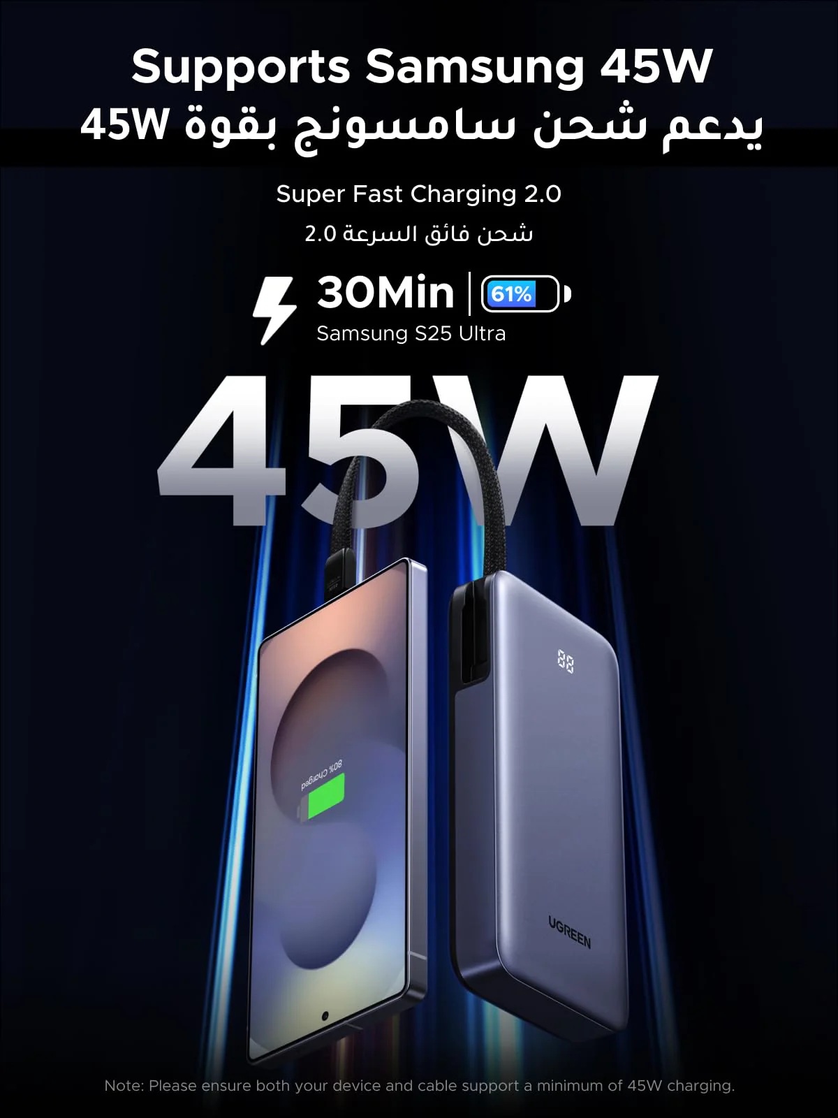 UGREEN 45W Power Bank with Built-in Cable