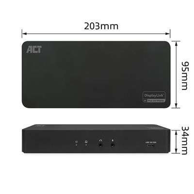ACT USB-C Dockingstation 4K, voor 2 HDMI of DisplayPort monitoren AC7160