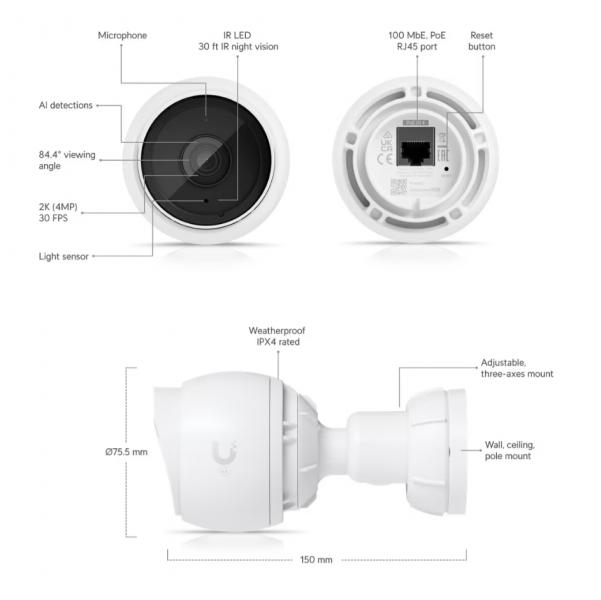 UniFi Camera G5 Bullet 2K HD, 30 FPS, 5MP sensor