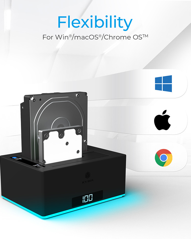 ICY BOX 2 Bay Docking Clonestation  2.5 inch en 3.5inch SATA drives IB-127CL-U3