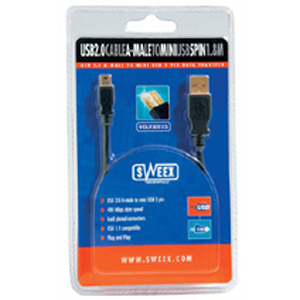 Sweex USB2.0 cable A-male naar mini usb 5 pins Gold 3m