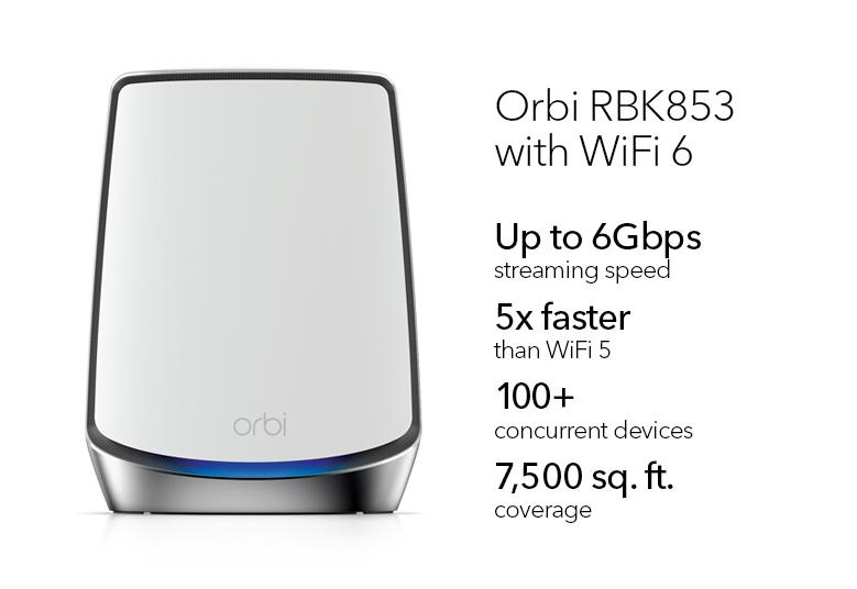 Netgear Orbi Wifi-systeem 1GbE, 2.5GbE - Wi-Fi 5, Wi-Fi 6 - Tri-Band RBK853-100EUS
