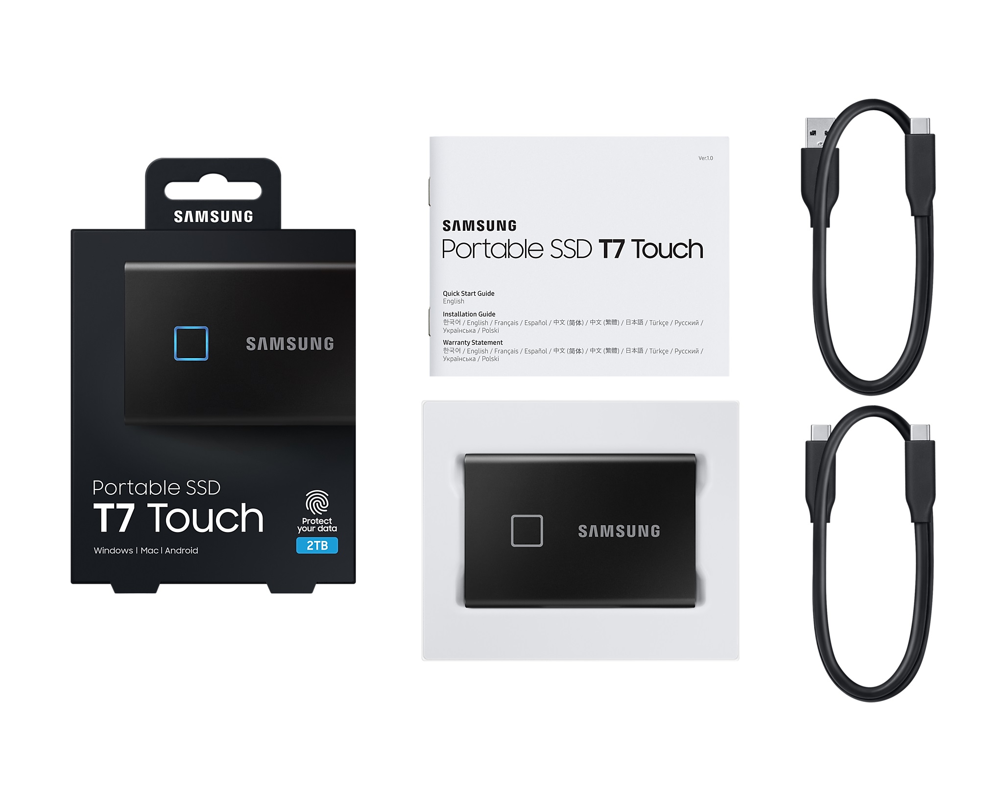 2TB Samsung Portable SSD T7 touch MU-PC2T0K - Black