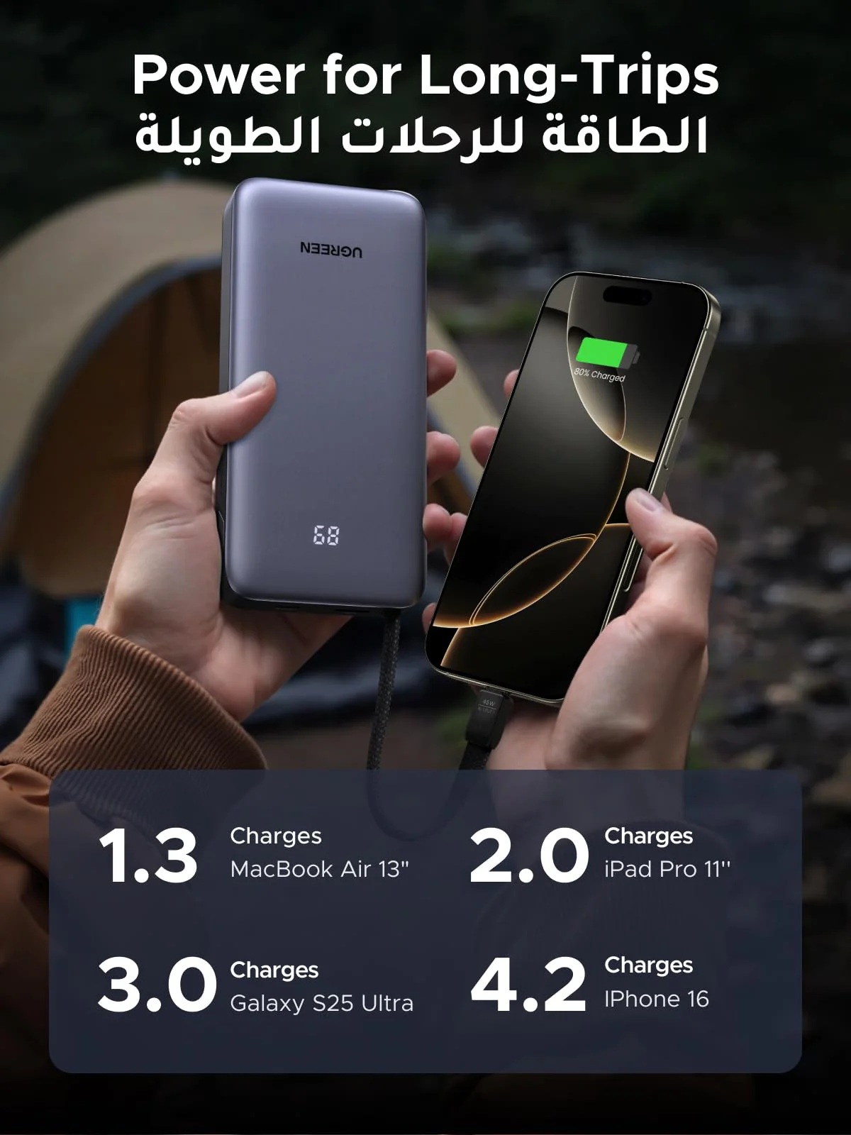 UGREEN 45W Power Bank with Built-in Cable
