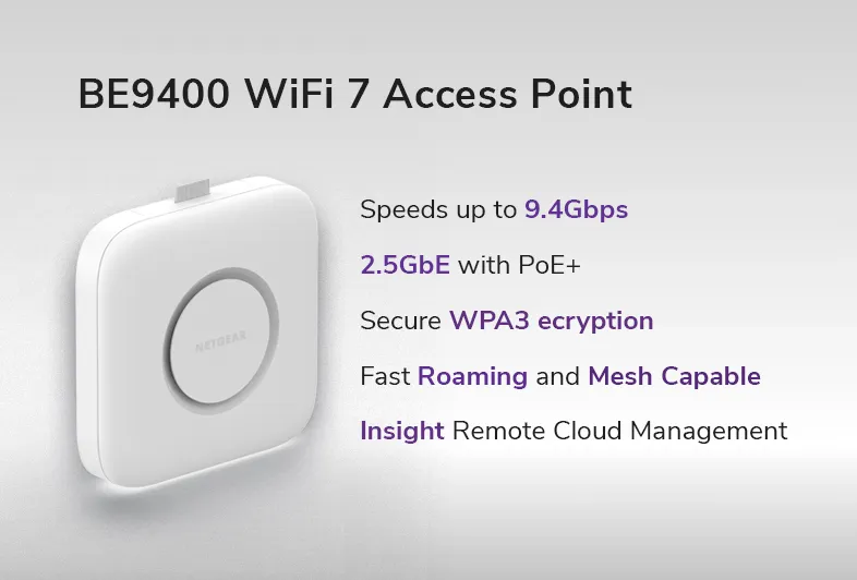 Netgear WiFi 7 PoE 2.4 GHz, 5 GHz, 6 GHz managed WBE710-100EUS