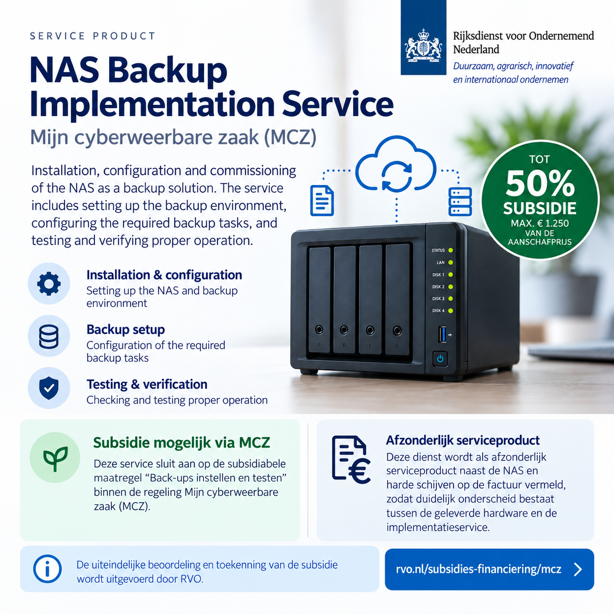 Assemblage voor NAS t.b.v. back-up bedrijfsgegevens