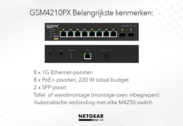 Netgear L3 8x1G PoE+ + 2xSFP+ managed switch M4250-8G2XF-PoE+ GSM4210PX-100EUS