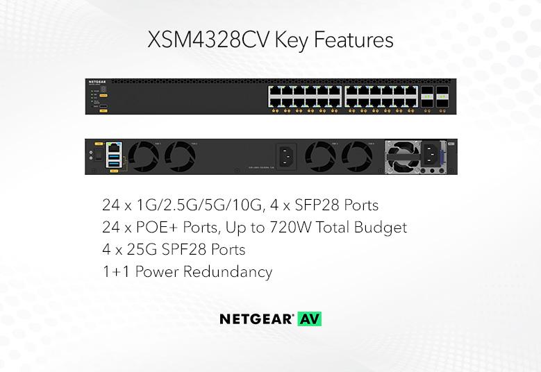 Netgear L3 24x1G/2.5G/5G/10G PoE+ en 4x25G SFP28 managed switch M4350-24X4V XSM4328CV-100NES