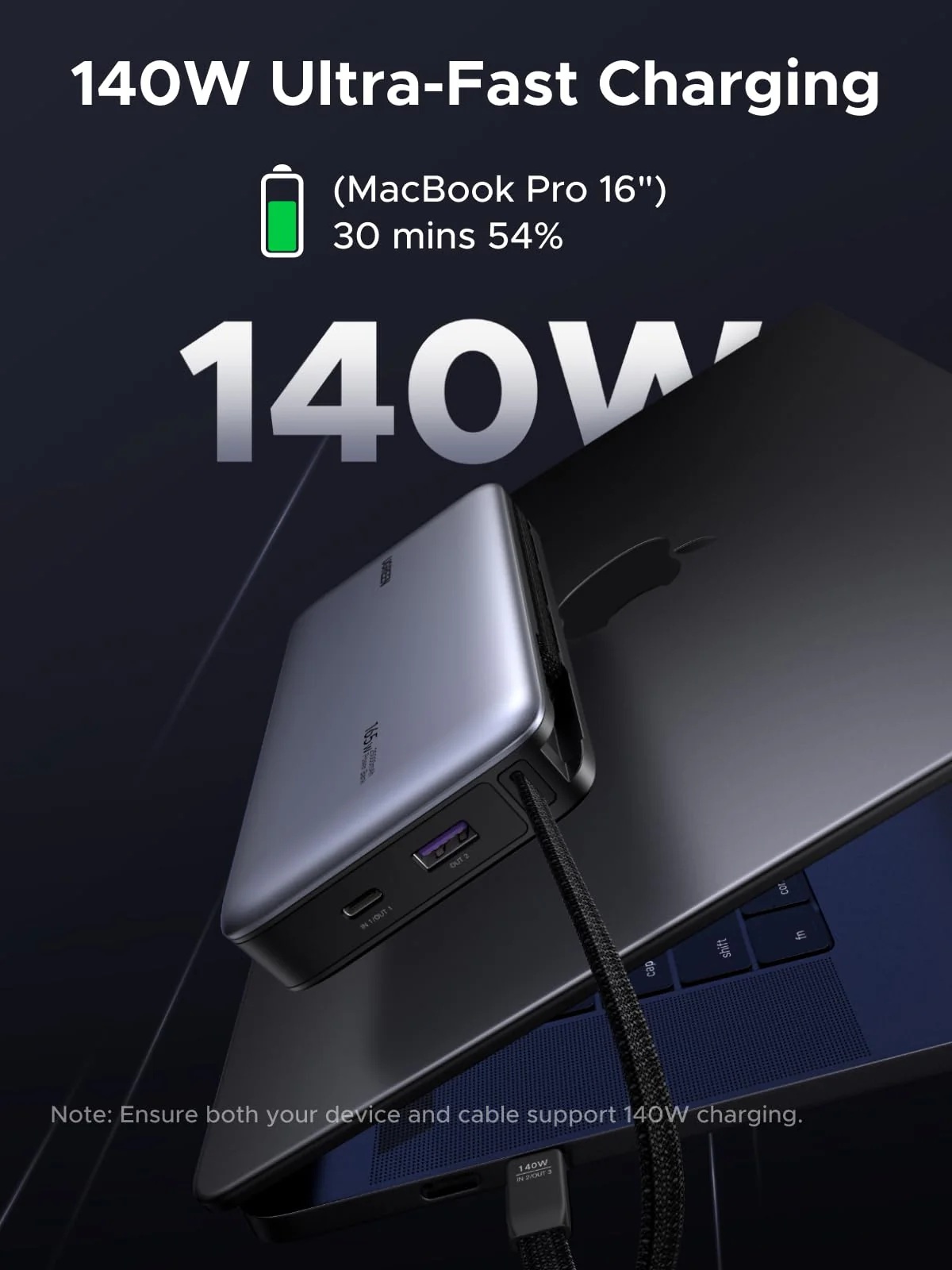 UGREEN 165W Power Bank with Built-in Cable