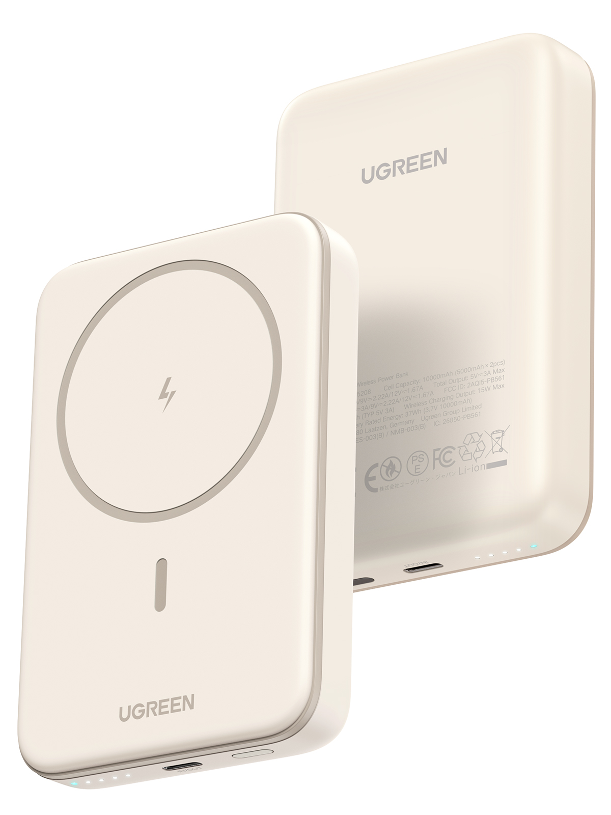 UGREEN 10000mAh Magnetic Wireless Power Bank Beige 25208