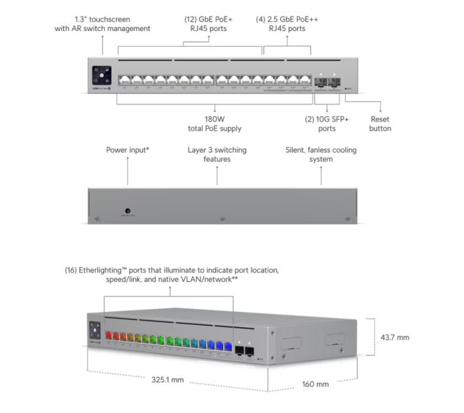 UniFi Switch 16 port PoE 180W USW-Pro-Max-16-PoE