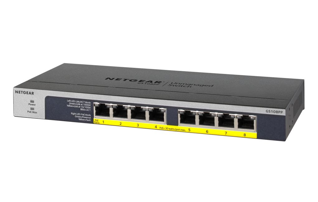 Netgear 8-poorts PoE/PoE+ Gigabit Unmanaged Switch GS108PP-100EUS