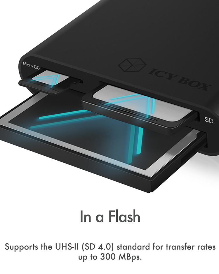 ICY BOX 3-port USB-3.0 Type-A card reader IB-CR301-U3