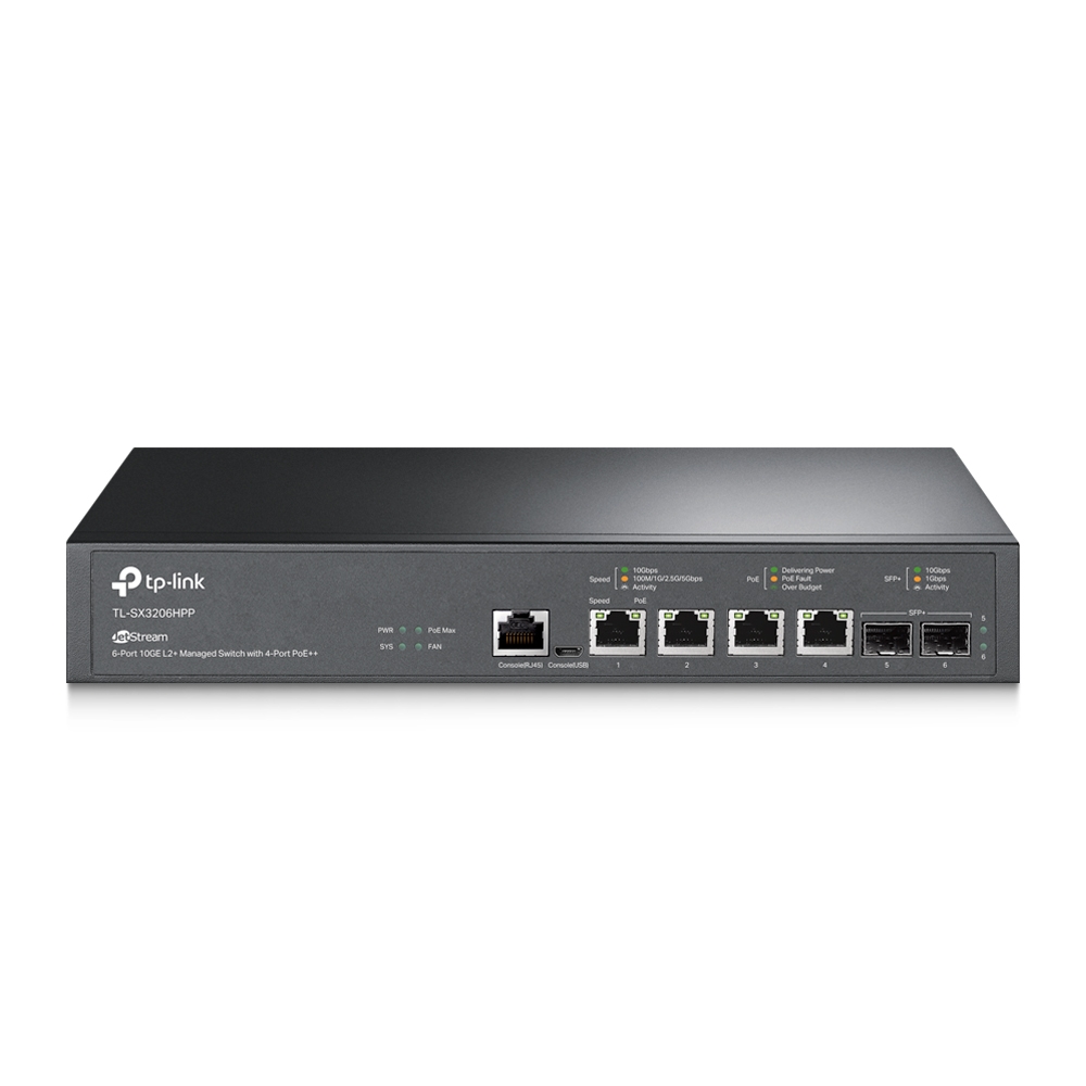 TP-Link TL-SX3206HPP JetStream™ 4-Port 10GBase-T and 2-Port 10GE SFP+ L2+ Managed Switch with 4-Port PoE++