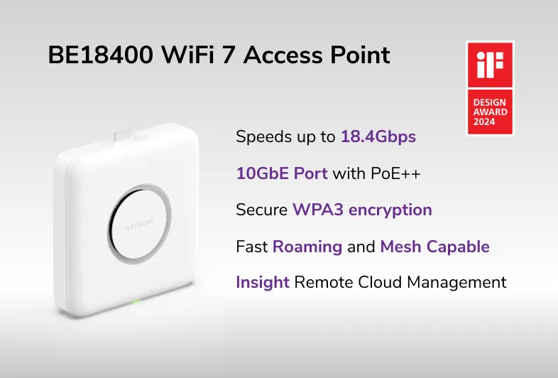 Netgear PoE 10G Wi-Fi 7 2.4 GHz, 5 GHz, 6 GHz WBE750-100EUS