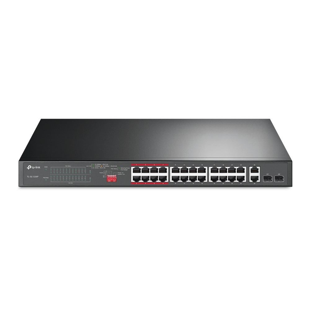 TP-Link 24-Port 10/100 Mbps + 2-Port Gigabit Rackmount Switch with 24-Port PoE+ TL-SL1226P