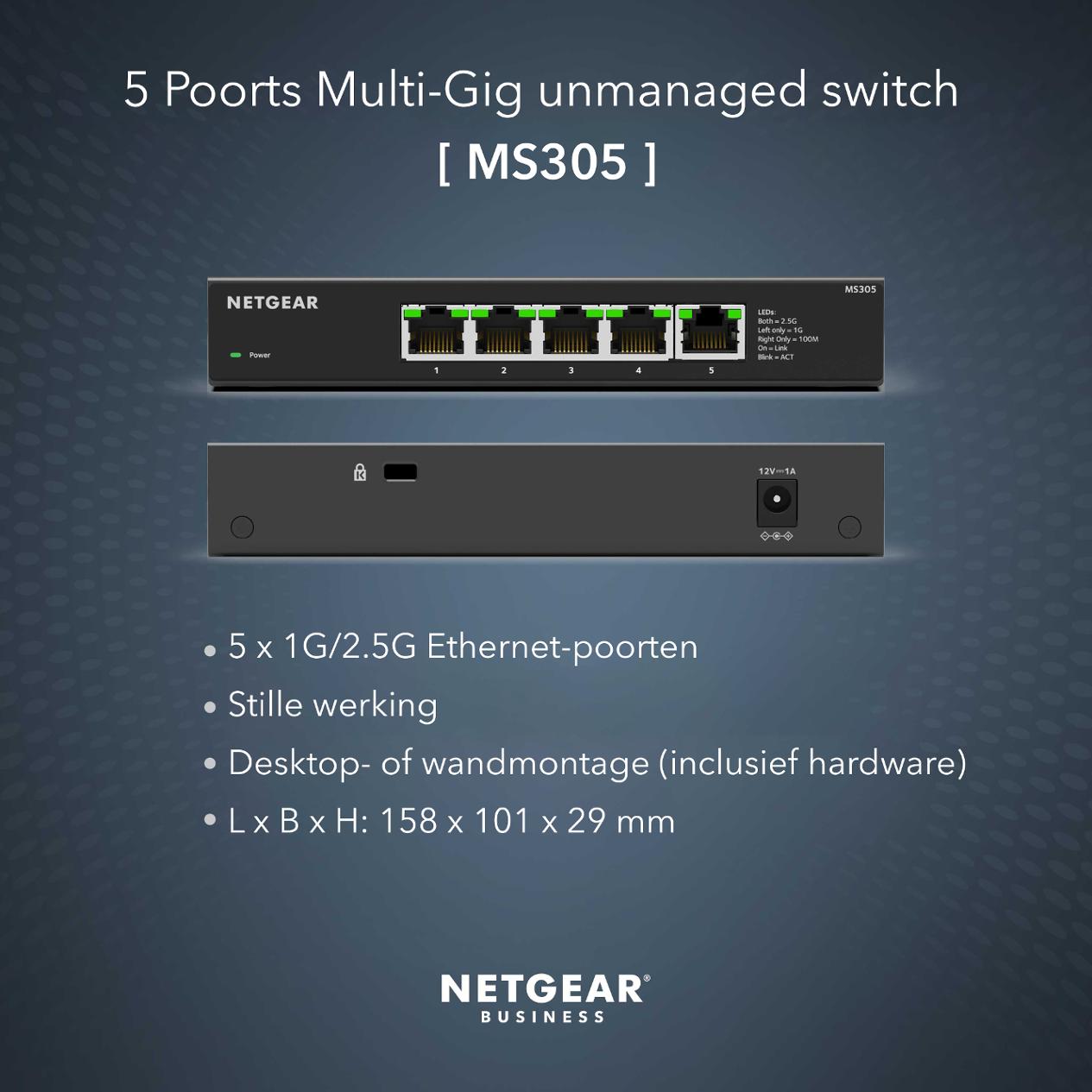 Netgear multi-gigabit 5x2.5G unmanaged switch MS305-100EUS Netgear multi-gigabit 5x2.5G unmanaged switch MS305-100EUS